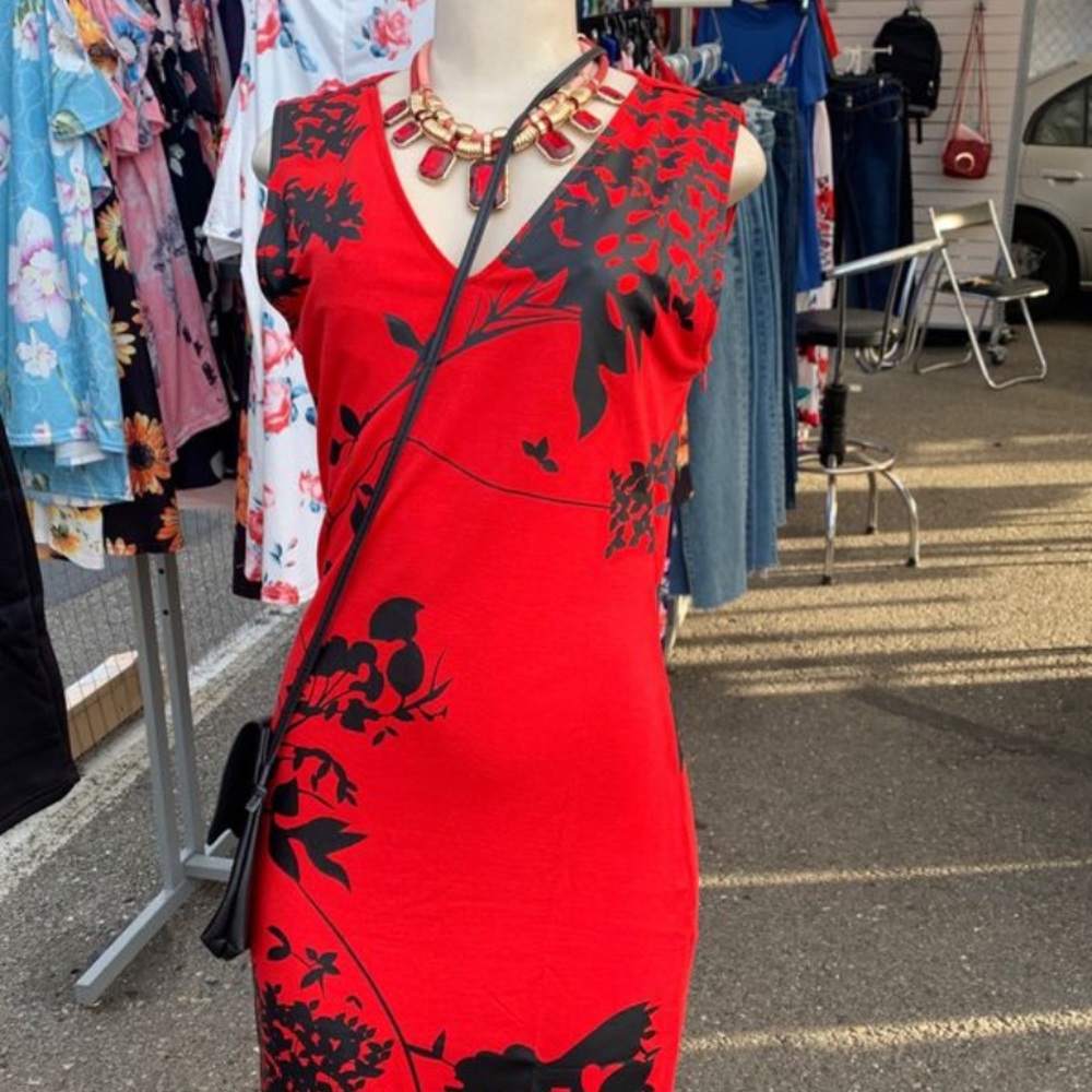 Women’s red dress with beautiful print